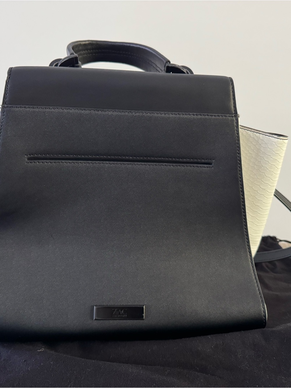 Zac Posen Black and White Structured Top-Handle Women's Bag - Picture 3 of 6